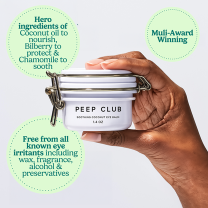 Soothing Coconut Eye Balm: hero ingredients coconut oil, bilberry and chamomile; multi-award winning; free from all known eye irritants