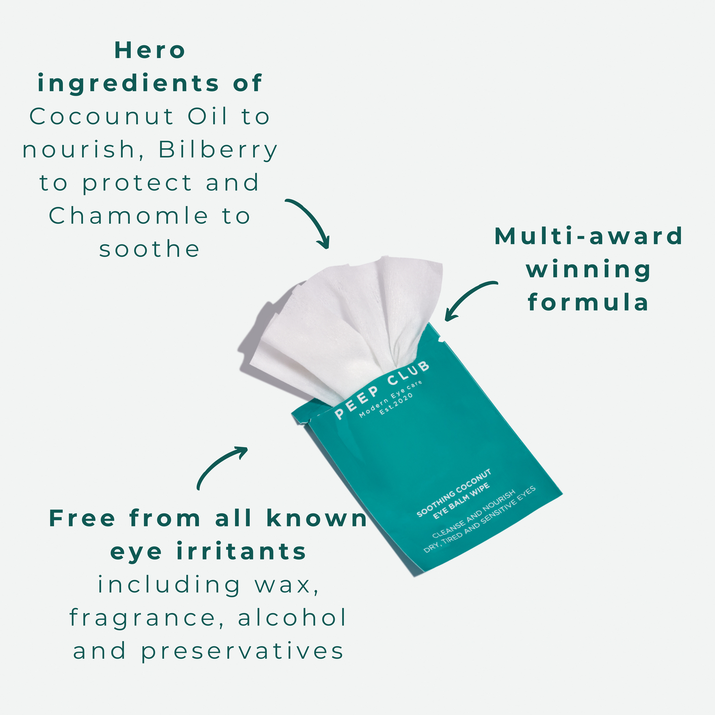 Gentle lid wipes with coconut oil, bilberry and chamomile to soothe eyes and promote lash health